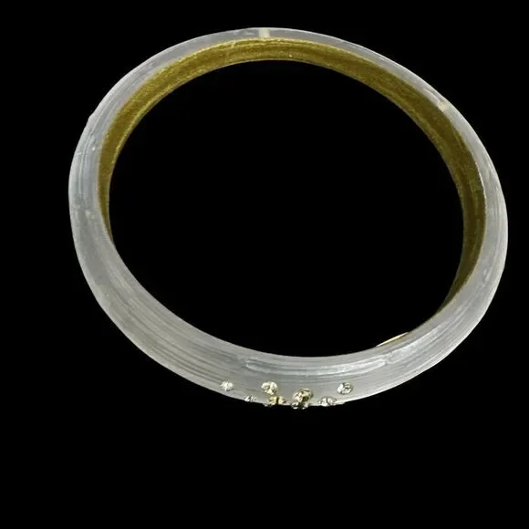 Alexis Bittar Iridescent Silver Lucite and Crystal Bangle Bracelet - Picture 7 of 10